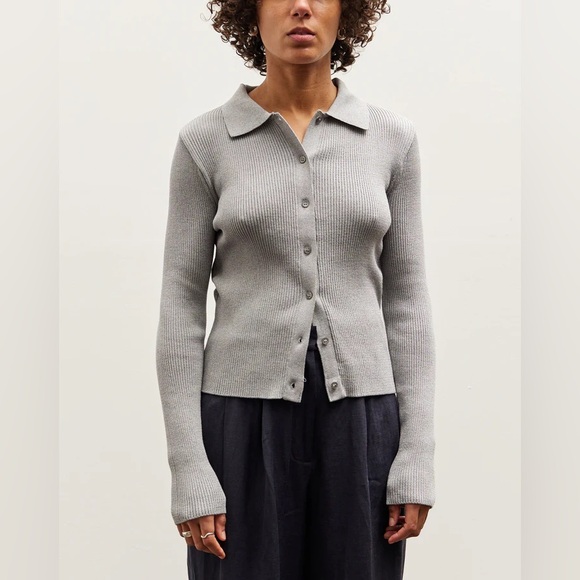 Mijeong Park Ribbed Short Cardigan, Gray - Picture 2 of 5